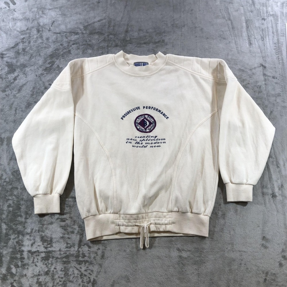 Vintage Bugle Boy Sweatshirt Mens Medium White Progressive Performance 80s